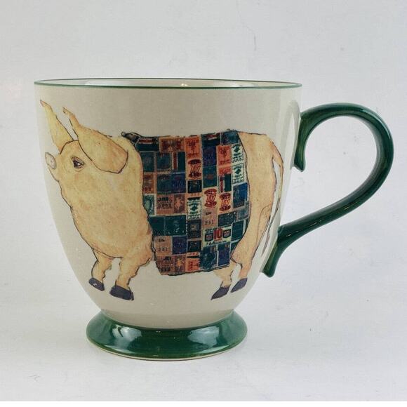 CATCH THE HOG Pig Eclectic Art Large Kathleen Taylor Coffee Mug Cup Cottage Core - Picture 1 of 9